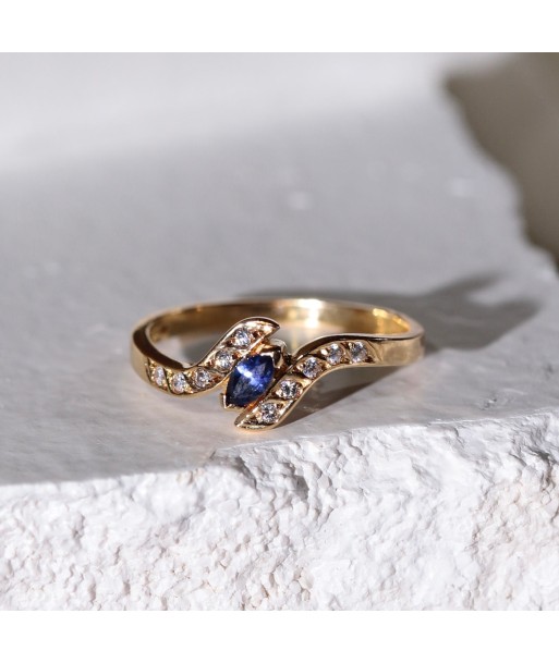 Bague fine croisée saphir navette zircones vente chaude votre 